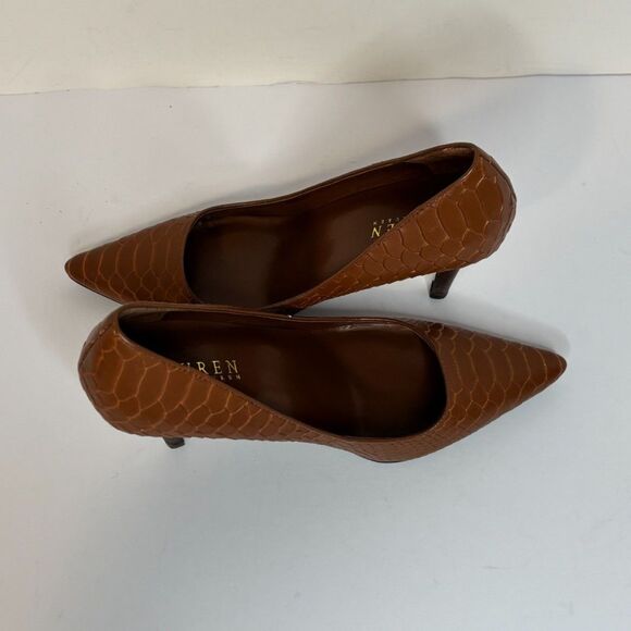 Lauren Ralph Lauren Croc Leather Brown Womens Pumps Stiletto Heels - Picture 3 of 6